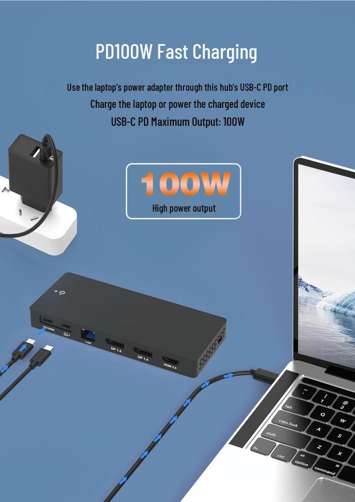 Док-станция USB-C: Двойной DP/HDMI, Четырехэкранный дисплей, Разветвитель USB 3.1, Порт Ethernet, Док-станция для расширения ноутбука