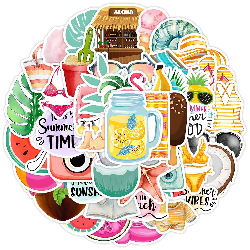 50 Summer Graffiti Stickers Water Cup Mobile Suitcase Waterproof Decorative Stickers Summer Vacation Stickers