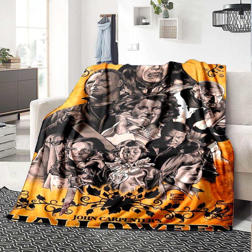Halloween Horror Icons Flannel Blanket Super Soft Warm Cozy Blanket For Sofa Bed Office Travel Allseason Home Decor Gift