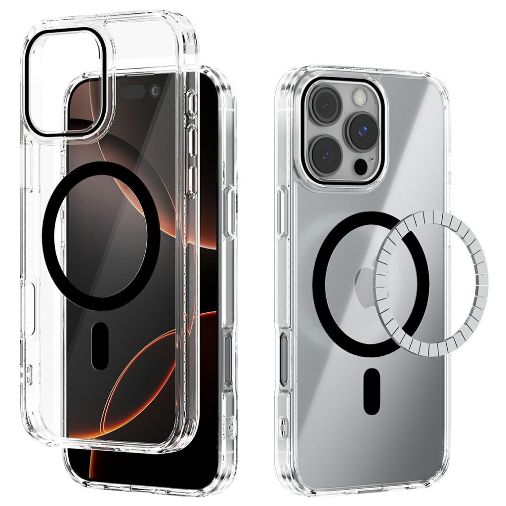 Для чехла iPhone 16 Pro Max, совместимого с MagSafe, прозрачная задняя крышка из ТПУ и ПК, устойчивая к царапинам