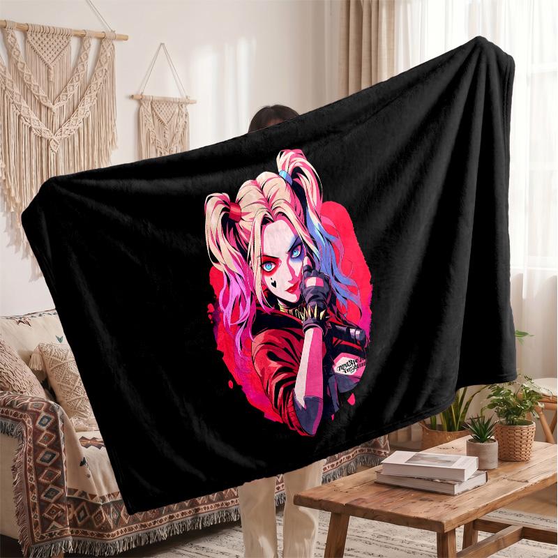 Harley Quinn Printed Flannel Blanket, Skin Friendly Warm Throw for Indoor Couch Bed Daily Use