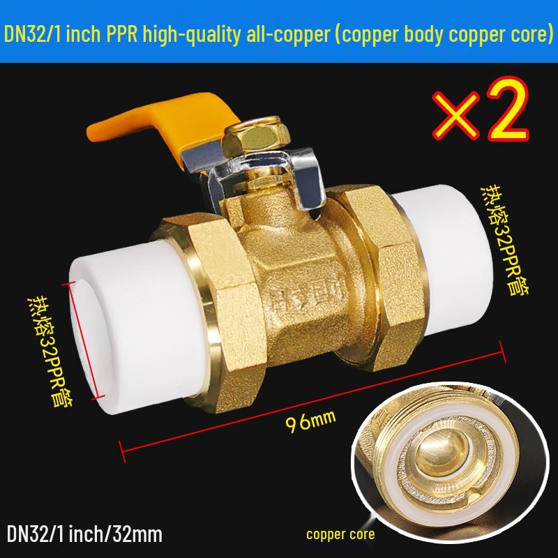 All-Copper PPR Double Union Ball Valve for Hot Melt Pipe - 20mm, 25mm, 32mm (1/2", 3/4", 1")