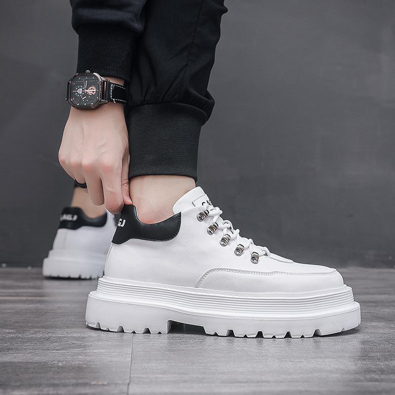 Новые мужские туфли на платформе контрастных черно-белых цветов, трендовые универсальные уличные повседневные рабочие туфли на шнуровке с металлическими деталями, мужские туфли на платформе