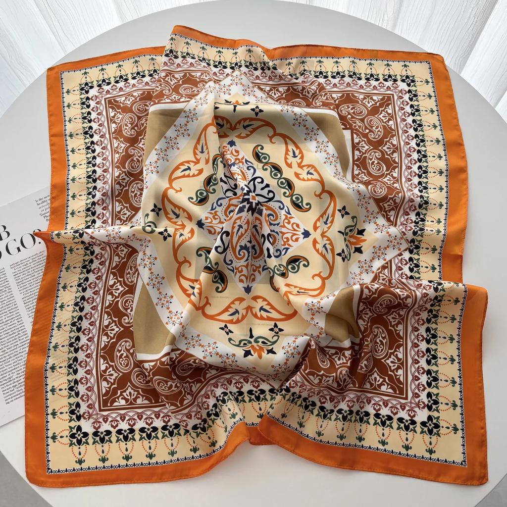 Floral Print 70cm Satin Headkerchief Women Luxury Design Neck Tie Scarf Female Hair Hand Wrist Foulard Shawl Hijab Bandana New