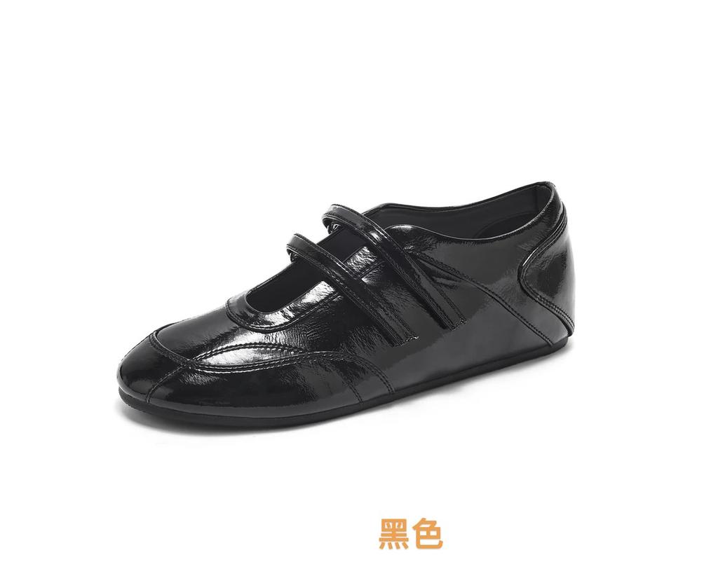Fashion 2025 NEW Leather Version Magic Tape Slip-On Sports Flat Ballet Shoes Women Fashionable Genuine Leather Single Shoe