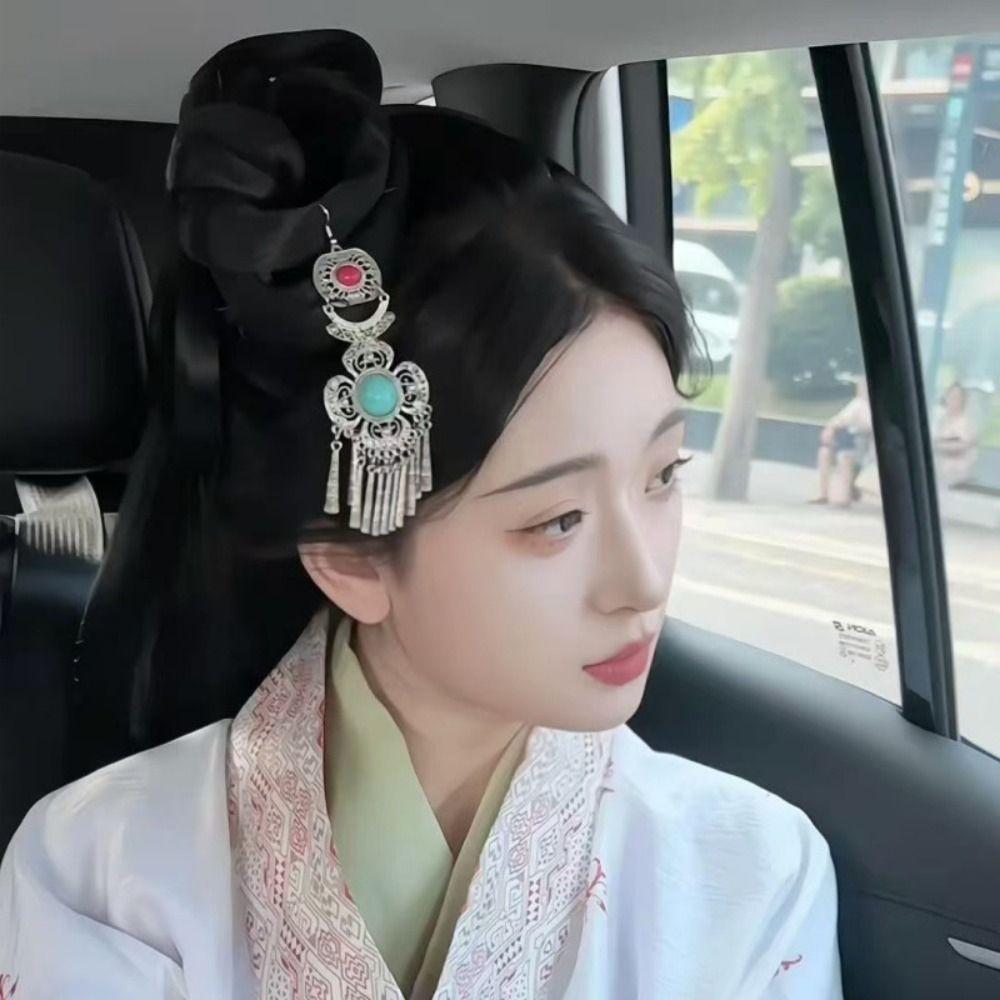 Zinc Zinc Alloy Retro Tassel Earrings Thai Style Ethnic Style Ear Studs Rhinestone Pearls Ear Drop Gift