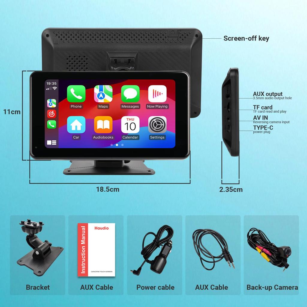 Портативный беспроводной экран Apple Carplay для автомобиля, 7-дюймовая автомобильная стереосистема с беспроводным Carplay и Android Auto