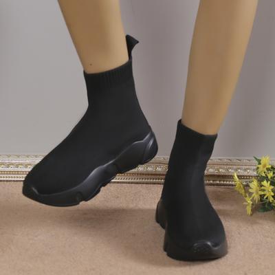 Обувь для женщин Большой размер 43 Модные зимние ботинки-носки с коротким голенищем на плоской подошве с круглым носком на среднем каблуке, кроссовки-ботинки для женщин