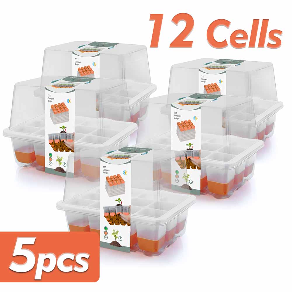12 Cells Seedling Starter Tray Kit Adjustable Humidity Nursery Planting Box for Garden Home Greenhouse Plants Clone Seed Potting