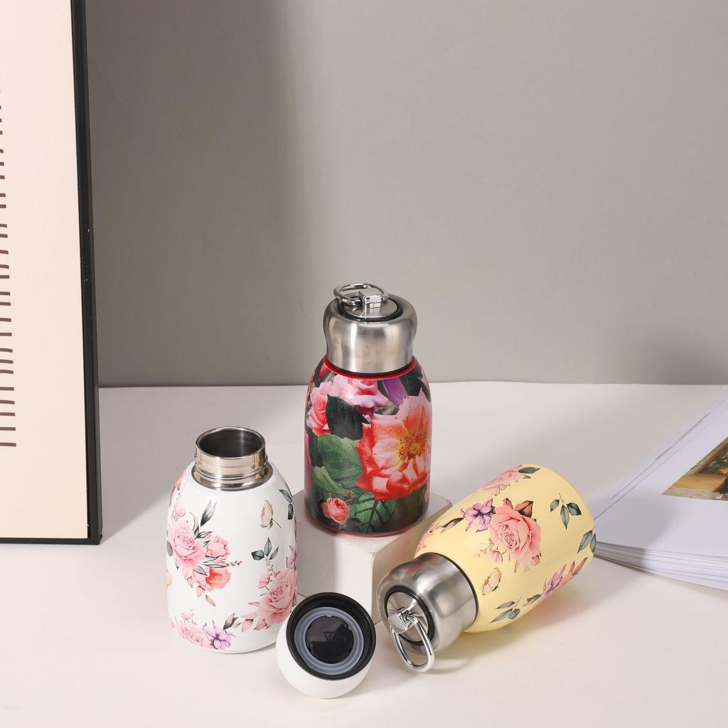 Термос из нержавеющей стали 304, мини, маленький, толстый, чашка для чая, высокая ценность, роза, ручка для улицы, чашка для воды