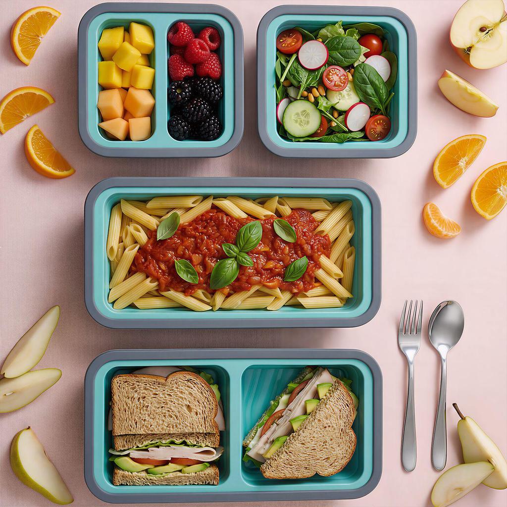 Portable Silicone Foldable Lunch Box - Fresh-Keeping, Classified Storage for Outdoor Picnics