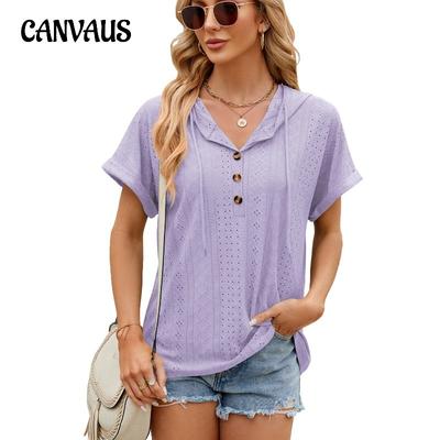 Летняя женская футболка, новая однотонная свободная футболка с короткими рукавами и пуговицами, топ