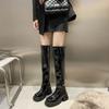 Черные ботинки женские осенние на толстой подошве эластичные ботинки водонепроницаемые настольные высокие ботинки лакированные ботинки на высоком каблуке толстый каблук тонкие ботинки