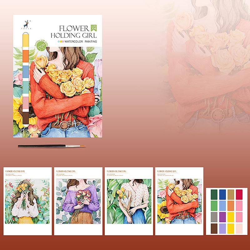Портативный альбом для акварельной живописи 4 листа Книжка-раскраска с кистью Книга для гуаши Детская книга для рисования граффити Канцелярские товары