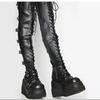 European & American 2024 Autumn Women's Plus Size Casual Wedge Heel Over-the-Knee Lace-up Buckle High Boots