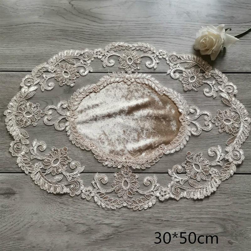 Европейский бархат кружево вышитый бордюр овальная подставка под приборы еда десерт фрукты напиток крышка спальня балкон кофе скатерть