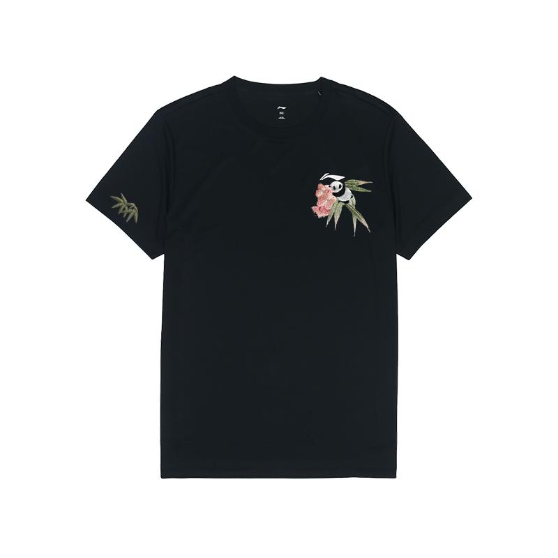 Li Ning Футболка с животным принтом, однотонная, удобная, с коротким рукавом, унисекс, топы, черная ATSS463-1(TEAM702-3.4.5)