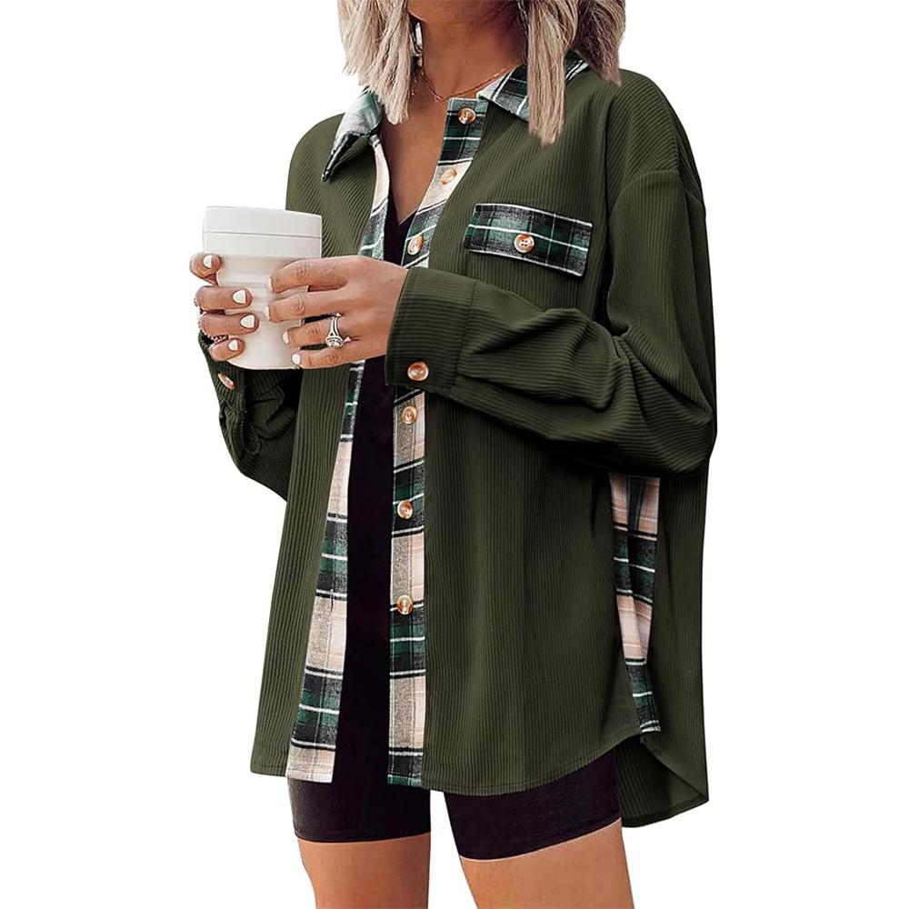 Женская вельветовая фланелевая куртка-жакет, повседневные клетчатые рубашки на пуговицах, осенние топы с длинным рукавом и карманами