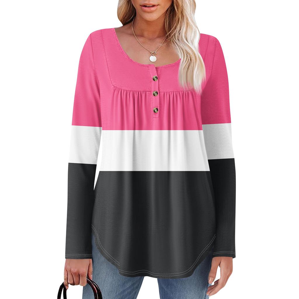 Женская туника с длинным рукавом, свободные топы, повседневные топы оверсайз, плиссированная туника, застегивающаяся на пуговицы, повседневные женские топы с принтом