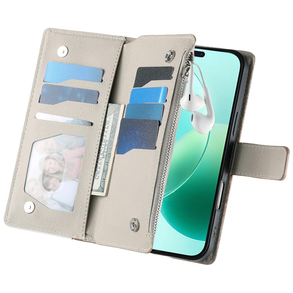 Для Honor 400 5G (Глобальный) Чехол-кошелек на молнии, кожаный откидной чехол для телефона с ремешками, цветная вставка