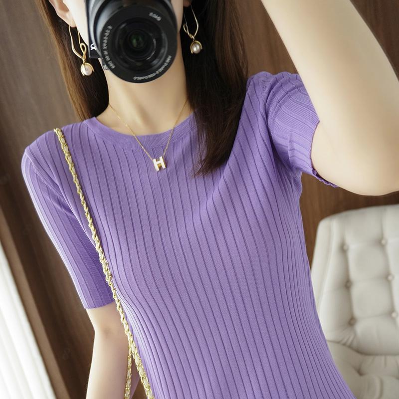 Women Knit T-shirt MODERN NEW SAGA Summer Knitted Shirt Short Sleeve Tees O-neck Pullover Knit Tops