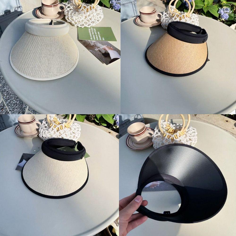 Casual Portable Wide Brim Beach Hat Sun Hat Visors Straw Cap