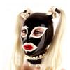 Black Latex Hood Rubber Mask With Hairpieces Wigs Bows Neck Lace Hoods