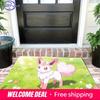 Cute Pink Eevee Heart Tail Print Doormat Non-Slip Absorbent Floor Mat for Indoor Entrance
