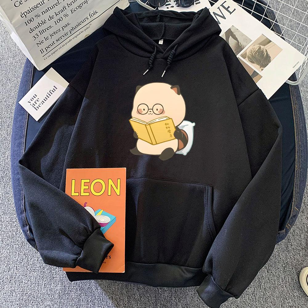 Графические худи с енотом, читающим книгу, для женщин/мужчин, повседневные с длинным рукавом, зимние флисовые, удобные толстовки с капюшоном