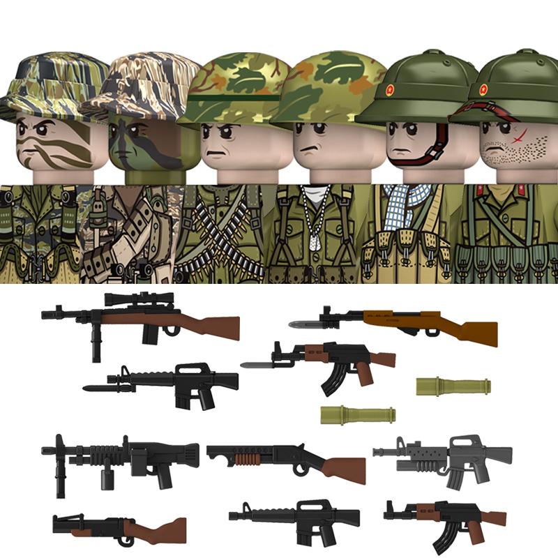Нетоксичные Moc Вторая мировая война Война во Вьетнаме Военные Солдаты Строительные Блоки Вьетнамская Американская Армия Шлемы Пехоты Оружие Кирпичики Игрушки Дети