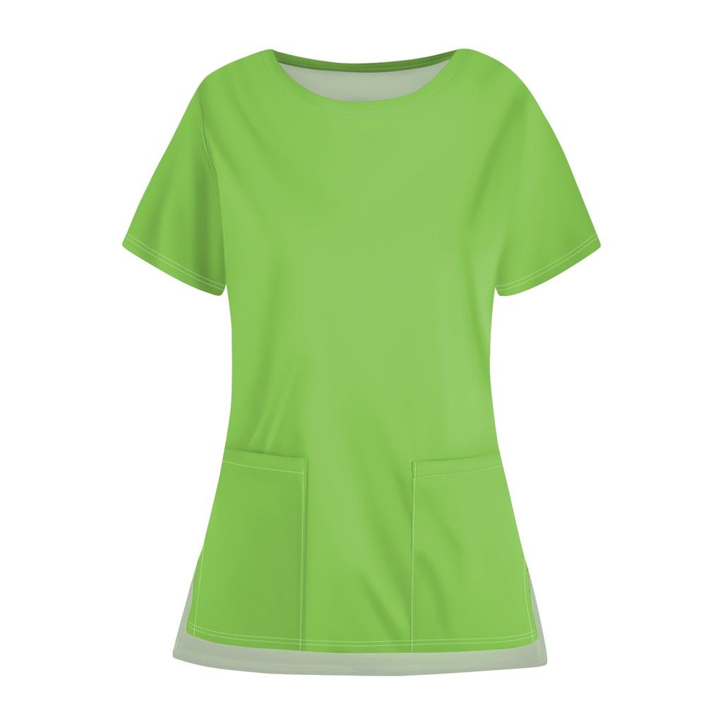 Женская повседневная однотонная карманная униформа с круглым вырезом и открытым подолом, защитная рабочая форма, верх