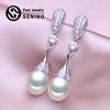 8-9mm Natural Freshwater Pearl Earrings Geometry Design Fashion Cubic Zirconia Flower Earrings For Women Long Earrings Girl Gift
