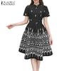 ZANZEA Women Summer Stand Collar Short Sleeve Casual Print Dress