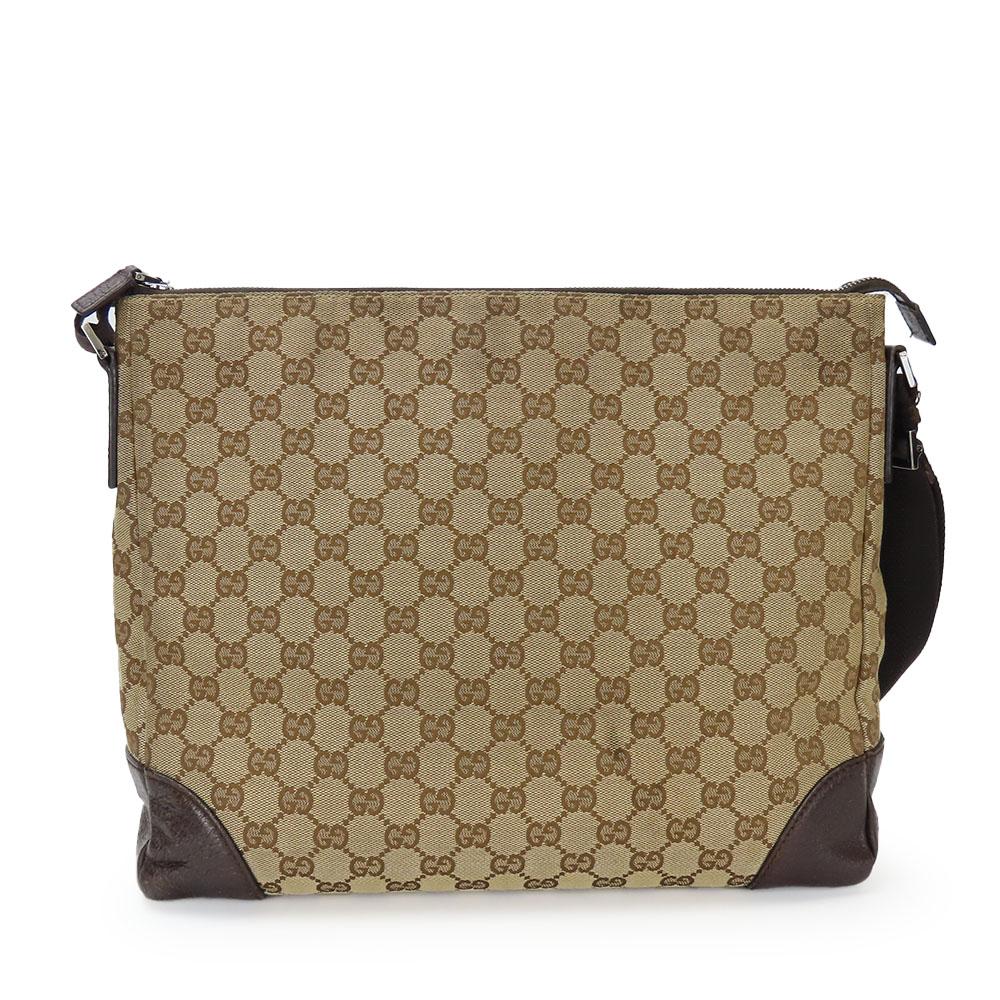 Used GUCCI Shoulder Bag 110054 GG Canvas/leather Beige Dark Brown Diagonally Hung