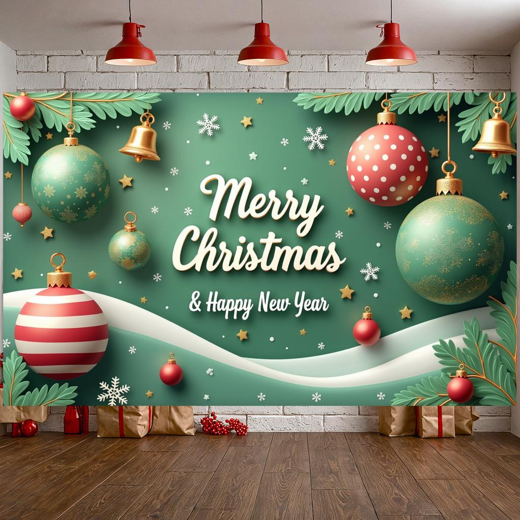 New Year Display Pine Branch Holiday Backdrop Xmas Display Red Decorative Festive Banner For New Year Celebration Indoor Event