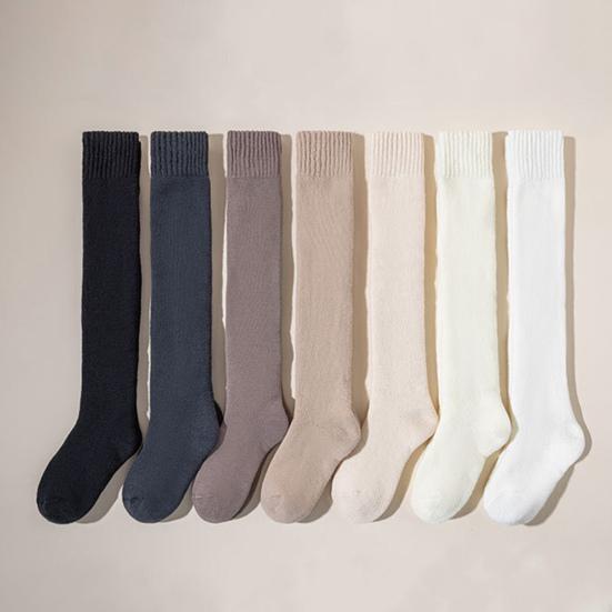 1 пара женских зимних носков выше колена, противоскользящие шерстяные однотонные теплые утолщенные чулки, теплые носки для разных случаев