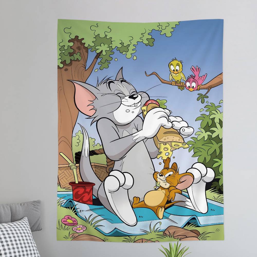Anime TTom and JJerry Cartoon Colorful Tapestry Wall Hanging Hanging Tarot Hippie Wall Rugs Dorm Wall Art Decor