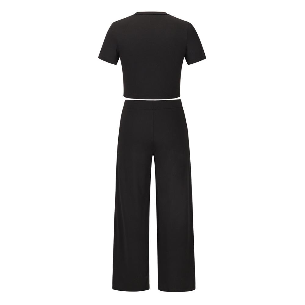 Plus Size Women's Spring/Summer 2026 Casual Suit: Short-Sleeve T-Shirt & Long Pants Two-Piece Set