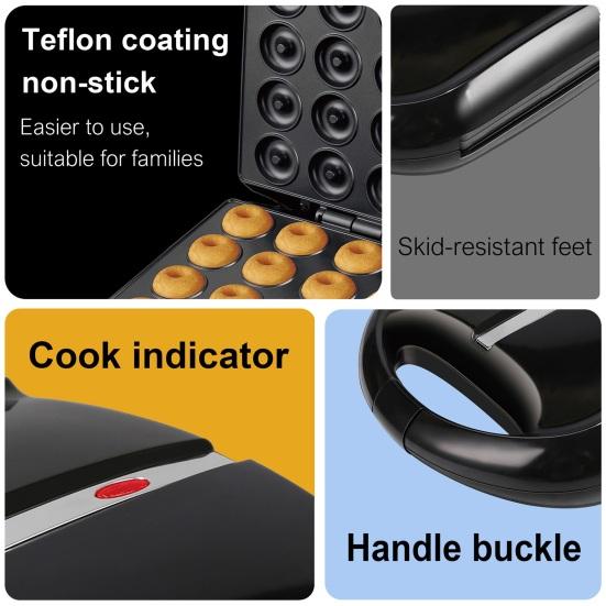 Мини-машина для изготовления пончиков, пищевая антипригарная поверхность, 16 отверстий, вилка европейского стандарта, можно мыть в посудомоечной машине, мощная, маленькая машина для изготовления пончиков, работающая по принципу Plug-Play