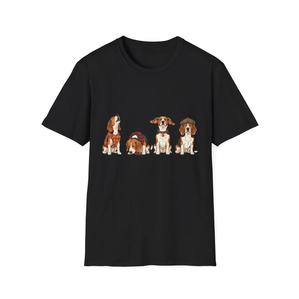 Beagle Dogs Vintage Illustrated Black Tee Autumn Vibes T-Shirt