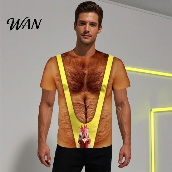 Themed Party Shirt Men Chest Hair Toupee T-Shirt, Funny Muscle with False Hair, Six Bachelor T-shirt Pack Ugly Tee, Loose Fit for Carnivals