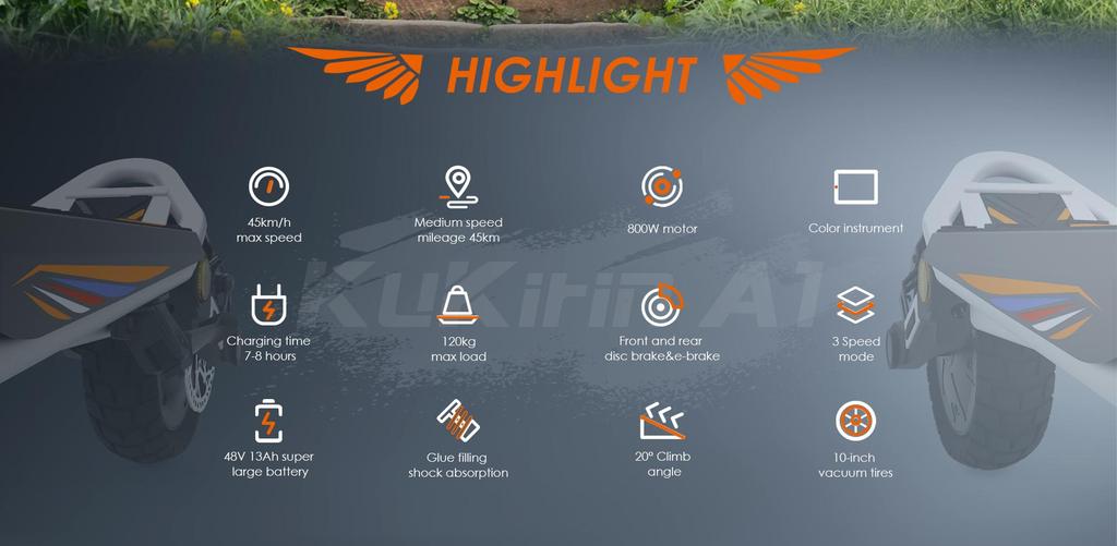 Foldable electric scooter Kukirin A1, 800W motor, 48V 13Ah battery, top speed 45km/h, cruising range 45km, 10-inch tires