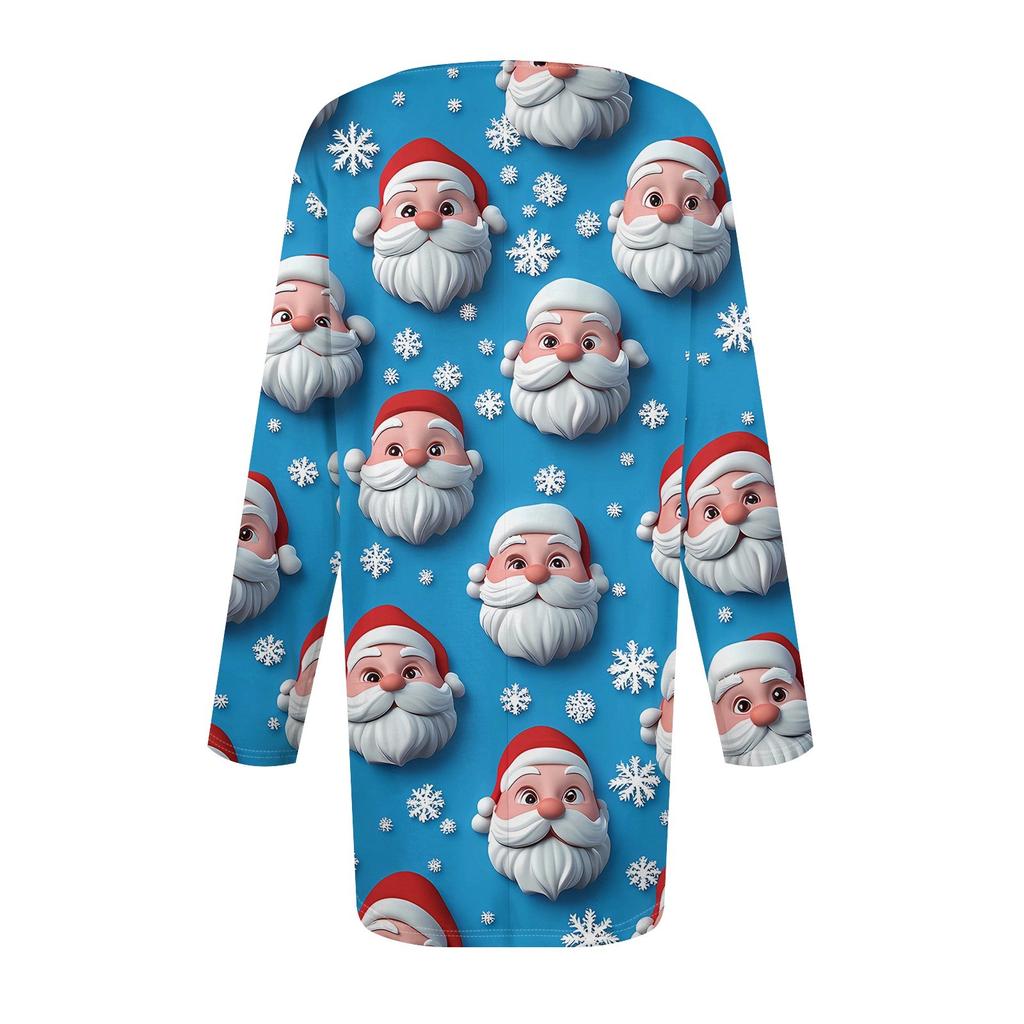 Женская мода большого размера с круглым вырезом и длинным рукавом, повседневный свободный пуловер с рождественским принтом