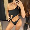 Сексуальный асимметричный цельный купальник на одно плечо с вырезами в полоску, женский купальник с подкладкой, купальный костюм, купальный костюм для леди