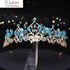 Новая корона принцессы с цветочным жемчугом и синим кристаллом, свадебная диадема, свадебный тиара, украшение для волос, свадебные аксессуары для волос