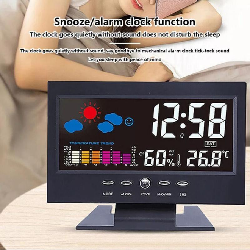 Batterypowered Lcd Weather Clock With Time And Temperature Display For Living Room