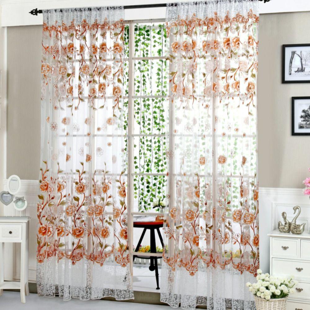 Gauze Peony Tulle Curtain Elegant Transparent Curtain Modern Sheer Curtains  Home Decoration