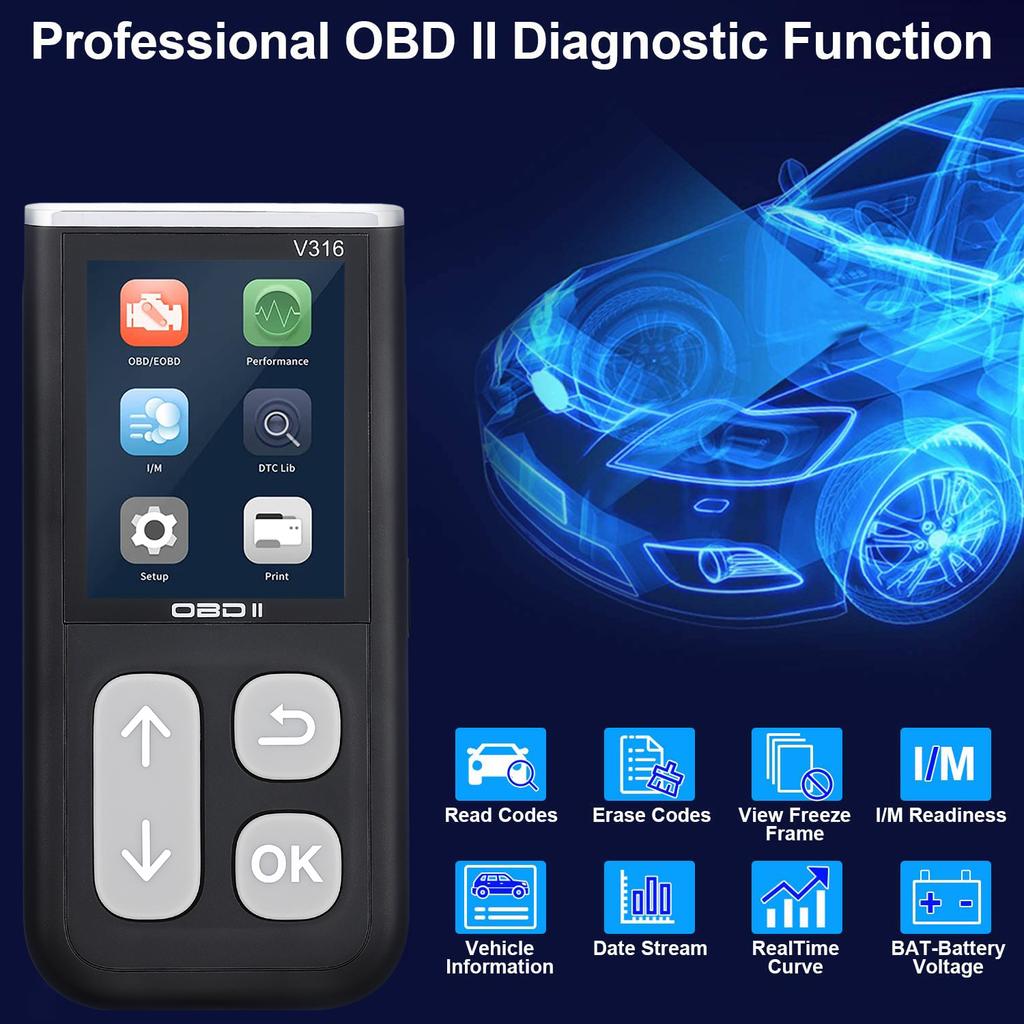 Сканер V316 OBD2 Считыватель автомобильных кодов с Bluetooth, неисправность двигателя, считывание кодов, очистка кодов, просмотр данных стоп-кадра, проверка готовности I/M, диагностическое сканирование CAN
