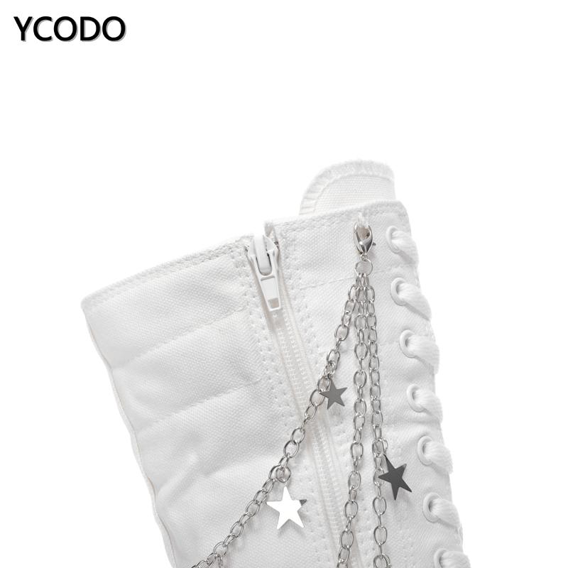 Spring Autumn Women Boots Canvas Mid Calf Boots Casual High Top Shoes Long Boots Lace Up Zipper Comfortable Flat Boots Size 34-43