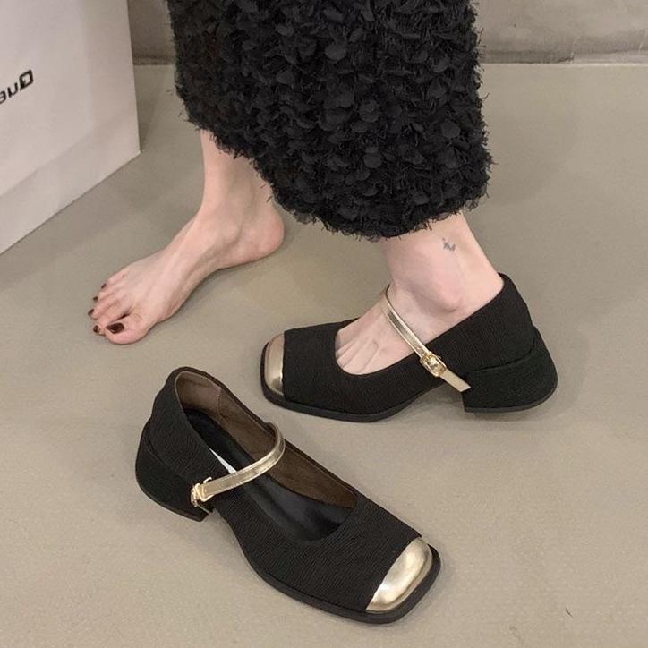 Модные туфли Мэри Джейн на высоком каблуке для женщин с квадратным носком, новинка 2024 года, летние элегантные туфли-лодочки с неглубокой пряжкой и ремешком, женские одинарные туфли